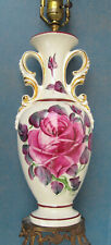 Vintage Artist Signed Cabbage Rose Vase Lamp picture