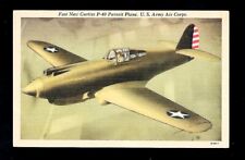 Aviation Postcard WWll Curtiss P-40 Pursuit Plane US Army Military Linen picture