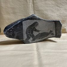 Vintage Canada Inuit Soapstone Carving 9” Long Fish Hunter Seal ‘89 Eskimo Bird picture
