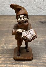 Vintage Hand Carved Wooden Statue of Gnome/Man With Beard Reading Book picture
