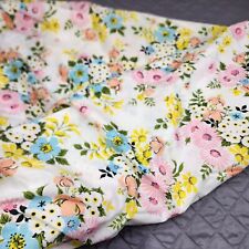 Vintage 60s Pequot Double Fitted Sheet Floral Cottage Romantic Pink Blue Yellow picture