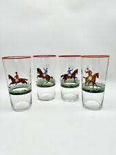 Set Of 4 Hand Painted Equestrian High Ball Glass Set VINTAGE - ESTATE FIND picture