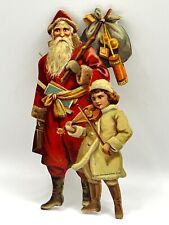 Vintage Christmas Cut Cardboard Double Sided Victorian Santa Claus Ornament picture