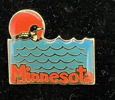 Vintage- Lapel Pin- Minnesota - Loon At Sunset On Water - Blue Red Enamel picture