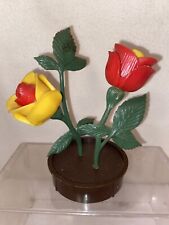 Vtg 3pc Mid-Century 60-70’s Hippy Retro Red Yellow Roses Plastic Salt & Pepper picture