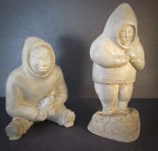 Rare Pair ESKIMO COUPLE by Woody Mfg. Inc., Canada With Hunted Salmon and Seal picture