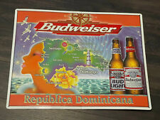 BUDWEISER Republica Dominicana Embossed Tin Graphic Advertising Sign 1998 28x22” picture