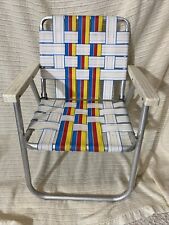 Vintage Mid Century Aluminum Nylon Webbing Low Back Folding Lawn Deck Chair picture