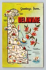 DE- Delaware, General Map Landmark Greetings, Antique, Vintage Souvenir Postcard picture