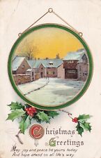 Vintage Christmas Greetings Joy and Peace 1910 Postcard Country Town Snow Scene picture