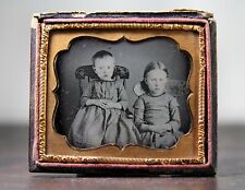 1850s Daguerreotype Little Kids Sisters or Brother & Sister in Matching Dresses picture