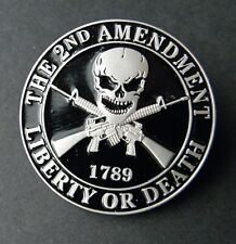 2nd Amendment 1789 Liberty or Death Skull Crossed Rifles Hat Pin Badge 1.5 inch picture
