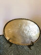 Vintage Chinese Oval Brass Engraved Tray Chinese Scholars 10.5