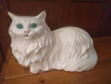 Vintage Large Ceramic White Persian Cat w/Green Eyes 17in picture