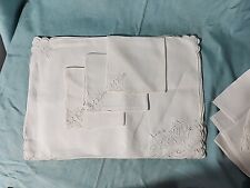 Vintage White Linen Madeira Placemats & Napkins Floral Embroidery Quality 16 Pcs picture