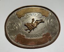 VTG Montana Silversmiths Western Bull Rodeo Belt Buckle Nickel Brass Copper picture