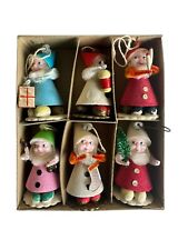 6 Vintage Putz Spun Cotton Pipe Cleaner Gnome Elf Christmas Ornament Japan 3