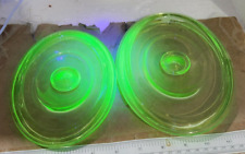 vtg 2 Uranium Green UV black light Glow Glass Dish oval casserole tops lids picture