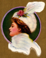 c1909 Elegant Woman w/ White Hat & Scarf by Gilbert ANTIQUE Postcard picture
