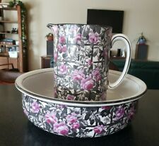 ANTIQUE 1910 ART DECO PINK ROSE WILKINSON ROYAL STAFFORDSHIRE WASH BASIN PITCHER picture