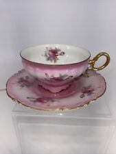Vintage Pink Floral Rose Footed Teacup and Saucer Set  picture