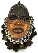 African Dan Mask Faux Wood Tribal Mask Trinket Keepsake Box w/Lid Cowrie Shells picture