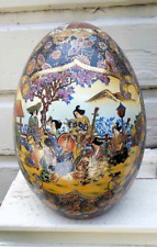Incredible Large Vintage Porcelain Gold Gilded Hand Painted Satsuma Egg picture