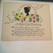 1930's ANTIQUE BIRTHDAY GREETING CARD A LITTLE GIRL SILHOUETTE  picture
