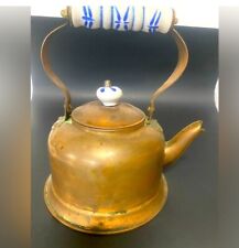 Vintage Cooper Tea Kettle with Hand Painted Blue & White Ceramic Handles picture