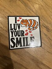 Vintage 1980's I Luv Your Smile Happy Cheshire Cat Square Scrapbooking Sticker picture