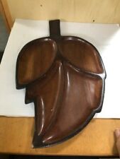 Haitian Mahogany Leaf Divided Wood Serving Tray Mid Century Entertaining~Vintage picture