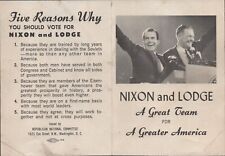 1960 RICHARD NIXON for PRESIDENT vintage political pamphlet HENRY CABOT LODGE picture