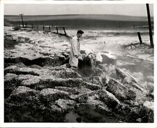 LG35 1948 Original AP Photo MINNESOTA FARMER KNEE DEEP IN FROZEN HAIL ICE BLOCKS picture