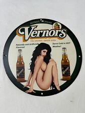 VERNOR'S GINGERALE ZERO SUGAR PORCELAIN NAKED BABE BEVERAGE GAS OIL SERVICE SIGN picture