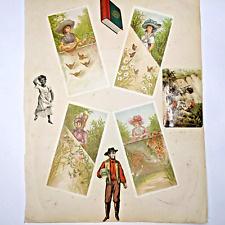 x17 c1880s Syracuse NY Trade Cards Scrapbook Page Advertising Victorian Girls 3X picture