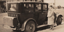 3V Photograph 1920-30's Old Car Early Automobile Trunk On Back City Street Woman picture