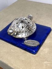 RARE Hazorfim Turtle Sterling silver Marked 925 Turtle On Cobalt Blue Glass Base picture