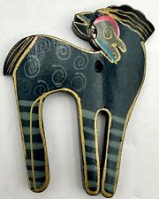 Laurel Burch Painted Wood Pony Horse Pendant Ornament Fob Charm picture