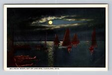 Cleveland OH-Ohio, Sailing By Moonlight On Lake Erie, Antique, Vintage Postcard picture