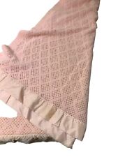 VTG Pink Lightweight Waffle Weave Blanket Satin Trim 82