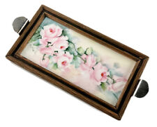 VTG OOAK 1920s Signed Hand Painted Pardee Tile Dresser Tray Pink Climbing Roses picture