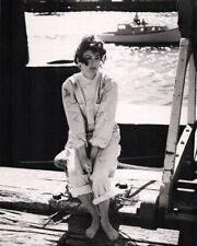 Ava Gardner sits on dock barefoot smoking on set 1959 On The Beach 24x36 poster picture