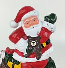 Vintage SANTA CLAUS Christmas Stocking Hanger Holder Hook Cast Iron Mantle Gift picture