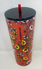 Starbucks 2018 Stainless Steel 24 Oz Red Yellow Poppy Flower Floral Tumbler Rare picture