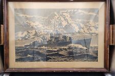 Original 1944 WW2 Will Cressy Serving Tray Art Destroyer USS SAUFLEY Print picture