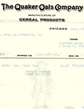 1909 THE QUAKER OATS COMPANY CHICAGO ILL CEREAL PRODUCTS BILLHEAD INVOICE Z2734 picture