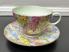 Shelley Green Rock Garden Tea Cup And Saucer Pattern 13454 Bone China England picture