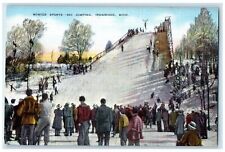 c1940's Winter Sports Ski Jumping Crowd Contest Ironwood Michigan MI Postcard picture
