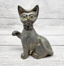 Vintage Solid Brass Cat Kitten Coin Bank With Stopper Decorative Collectible picture