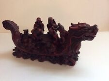 HTF ORIGINAL RED RESIN CARVED DRAGON BOAT.    D081C picture